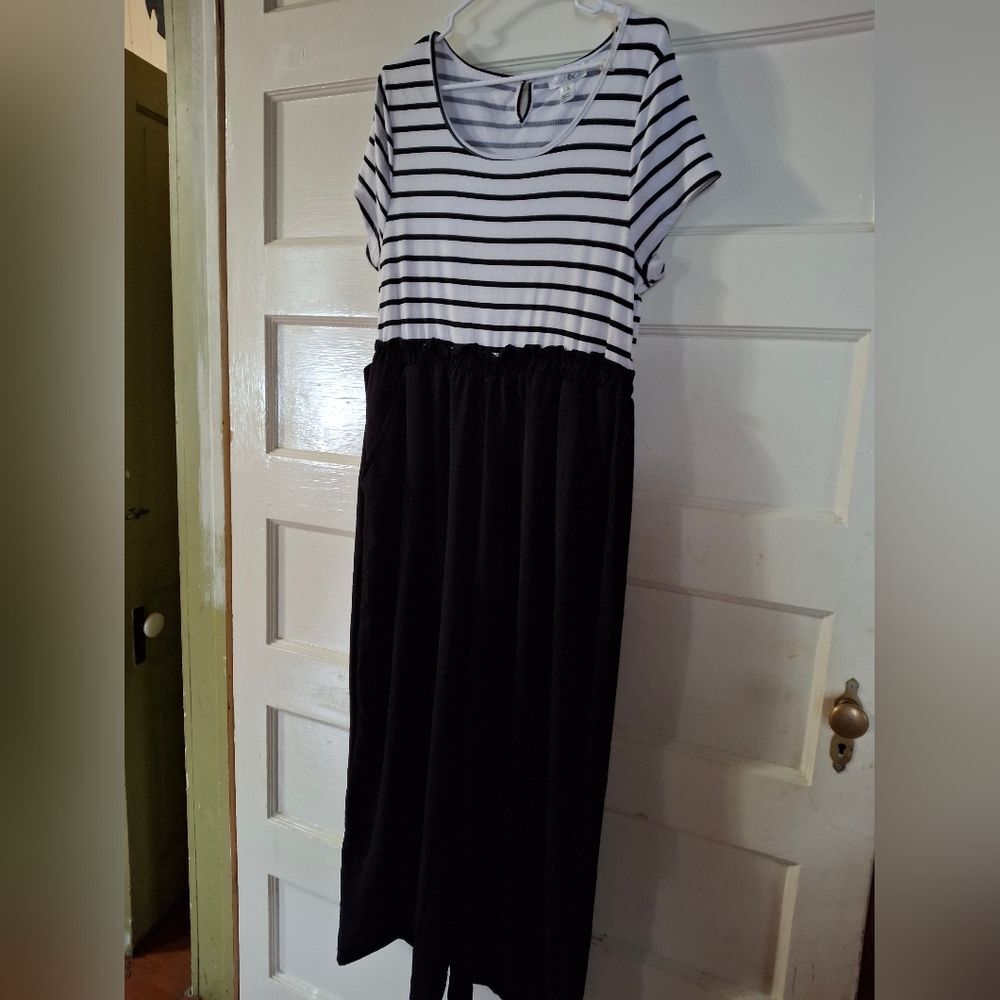 Just Be Black and White Striped Jumpsuit